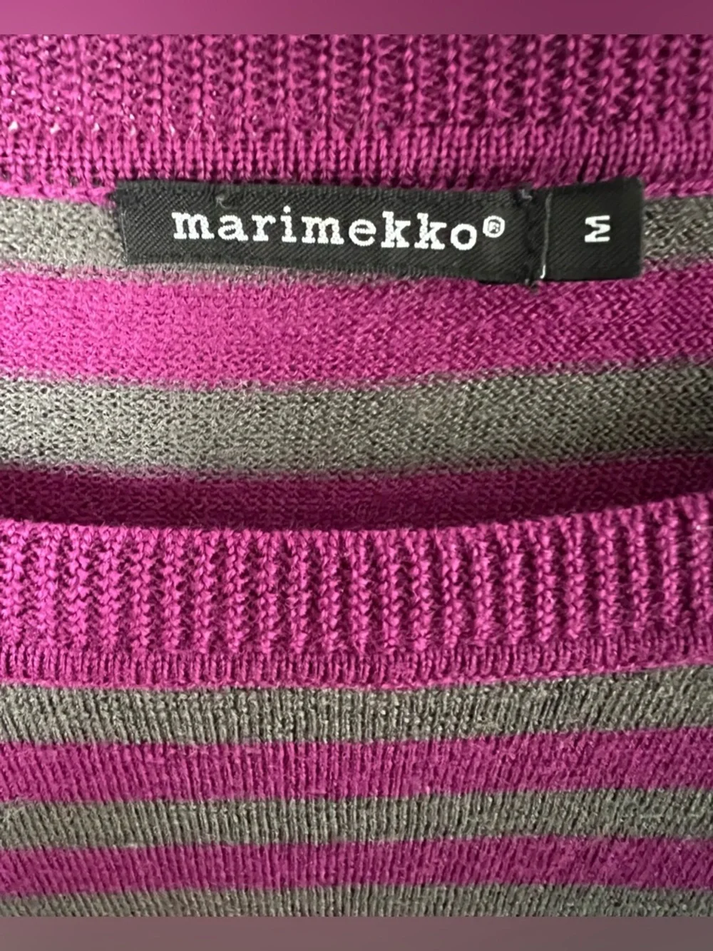 Marimekko Women’s Oversized Knit Sweater Dress Sz M Pink Grey Striped 100% Wool - Picture 9 of 10
